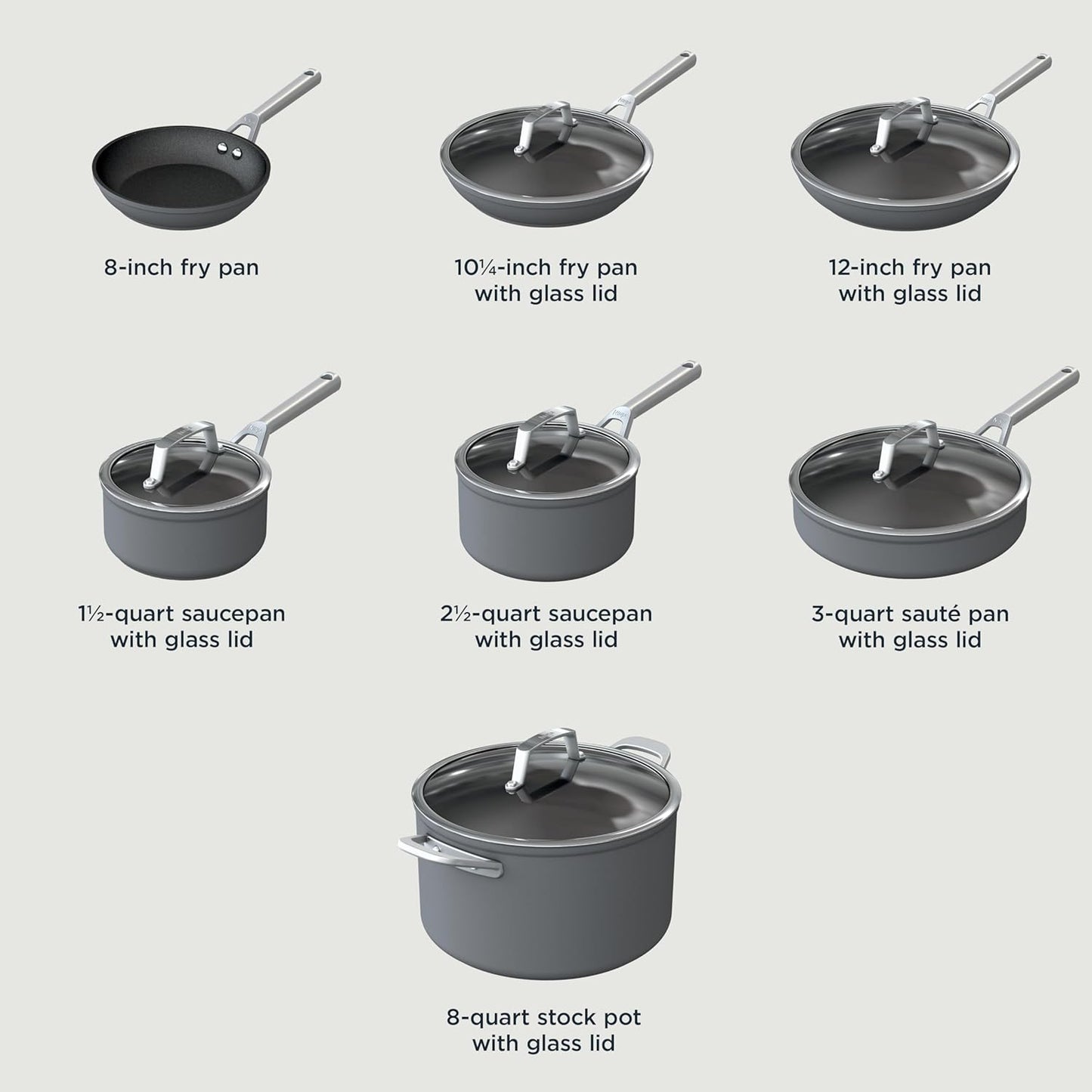 13 Piece Foodi NeverStick Hard Anodized Nonstick Cookware Set Oven Safe Grey