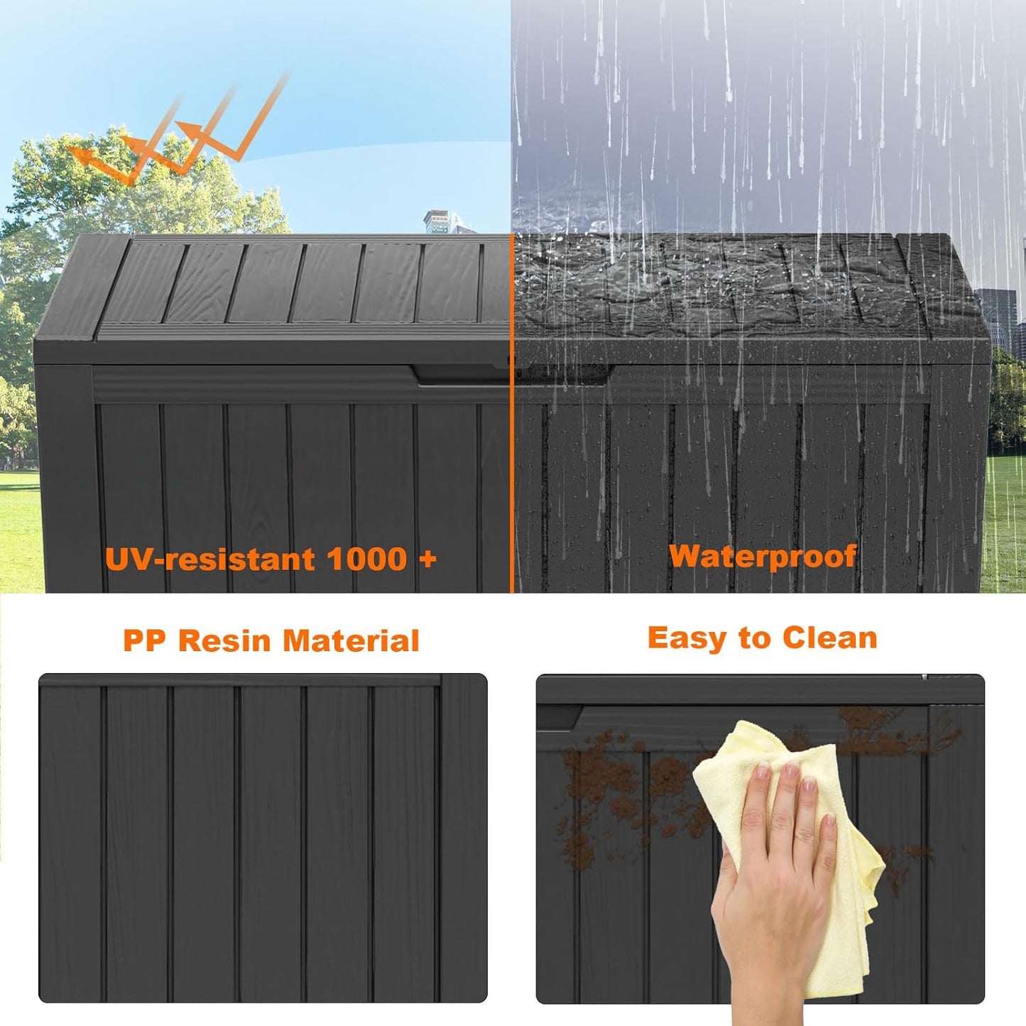 100 Gallon Resin Deck Box Lockable Waterproof Outdoor Storage Black