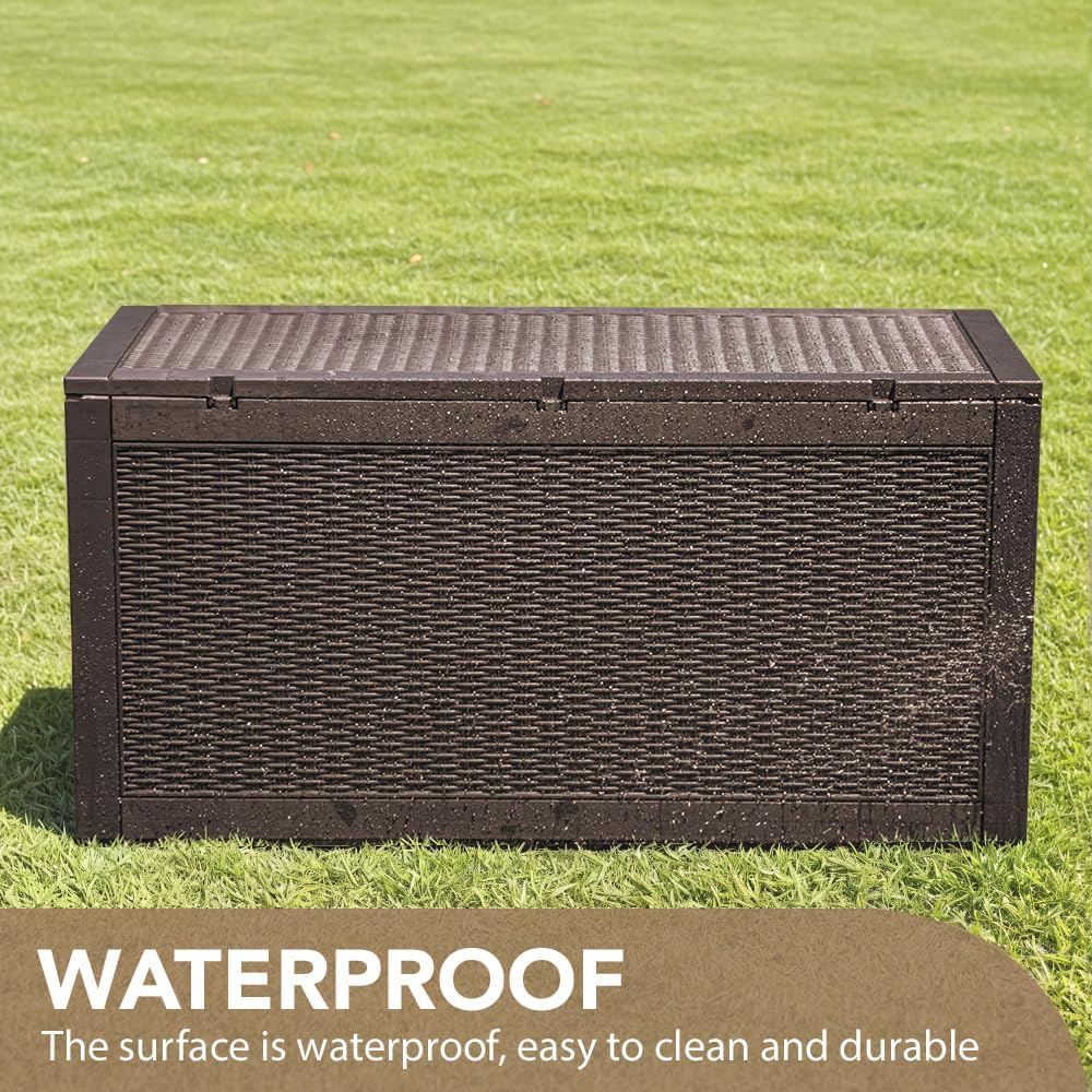 100 Gallon Large Resin Deck Box Waterproof Lockable Outdoor Storage Black