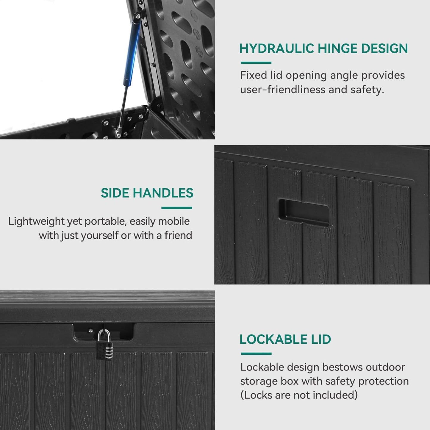 260 Gallon XXL Deck Box Outdoor Resin Lockable Water Resistant Storage Brown