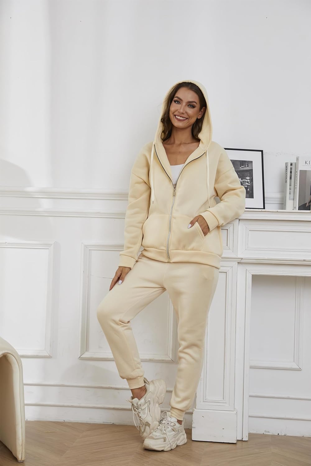 Hooded Sweatshirt 2 Pieces Set Casual Athletic Jogging Clothes