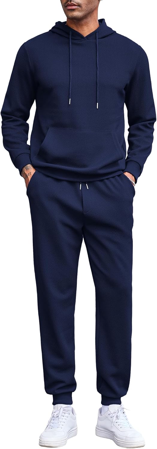 Men's Tracksuits 2 Pieces Waffle Hoodies Jogging Suit Set