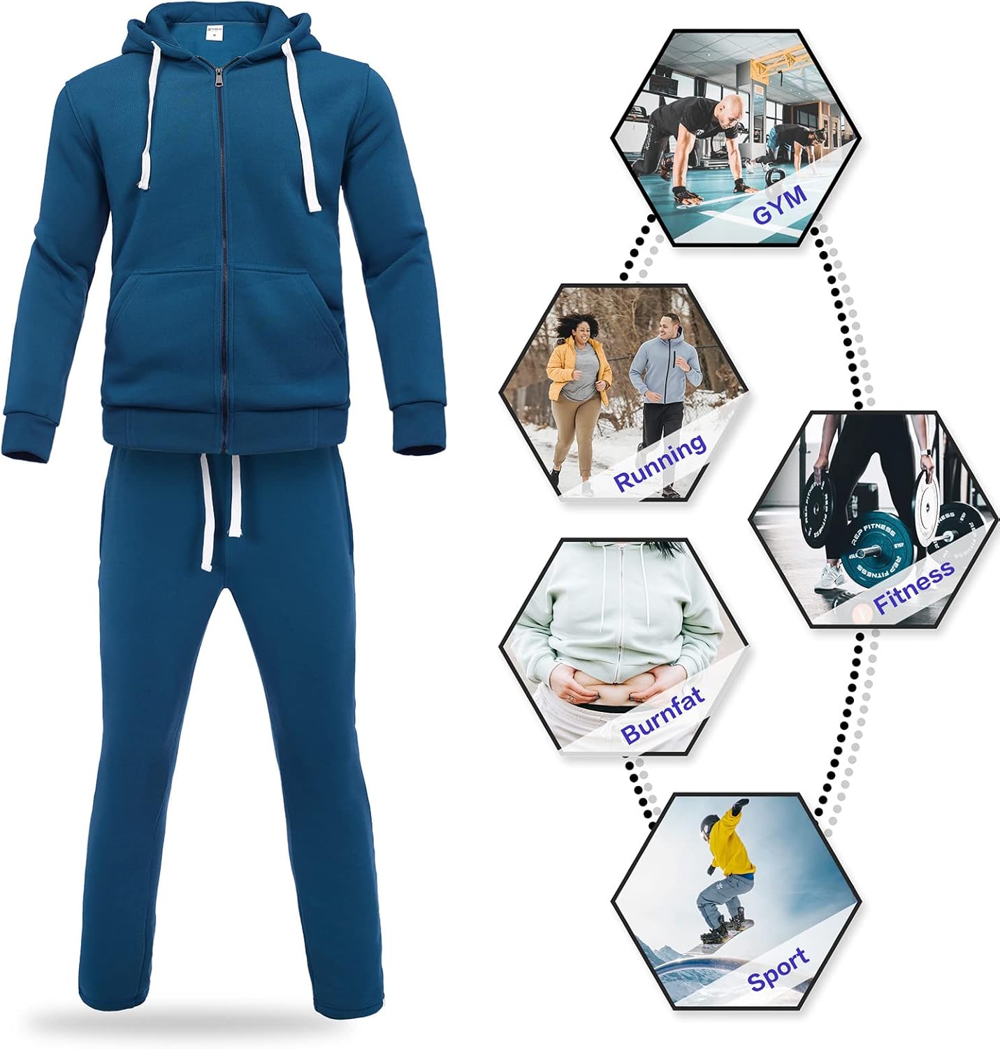 2 Piece Casual Sweat Jogging Suit Set Athletic Full Zip Hoodies