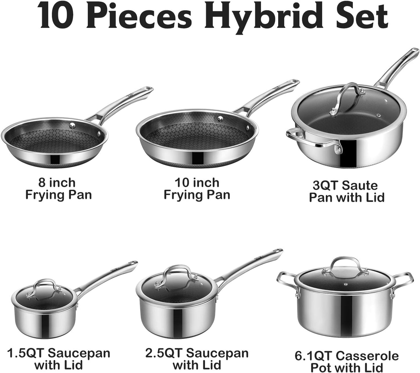 14 Piece Non Stick Pots and Pans Set Stainless Steel Cookware PFOA Free Induction