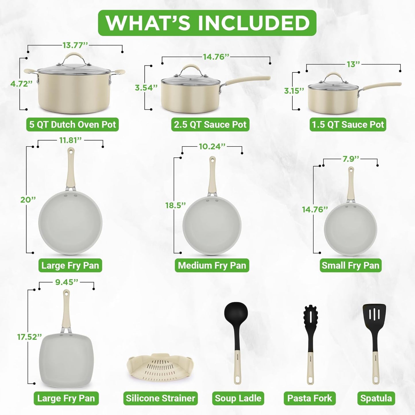 20 Piece Nonstick Cookware and Bakeware Set Pots and Pans with Cool Touch Handles