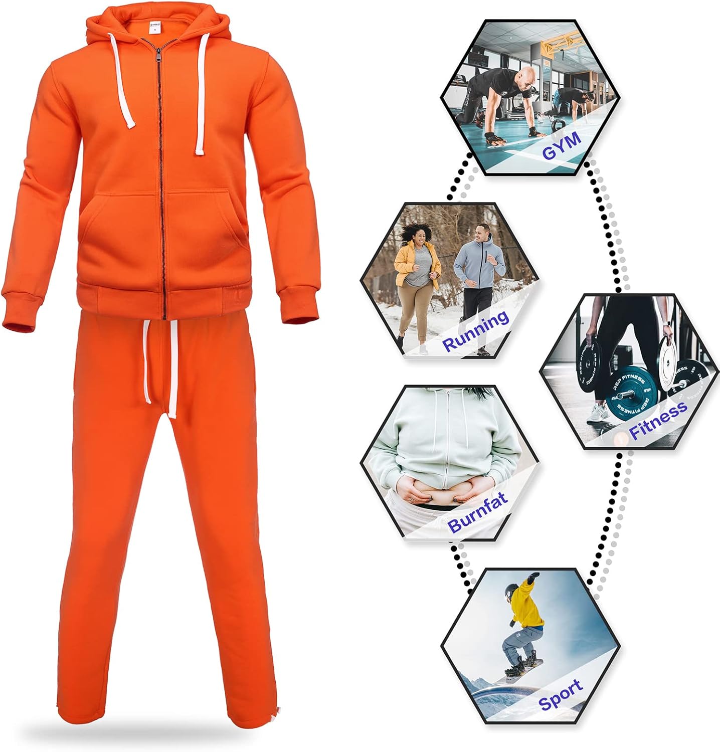 2 Piece Casual Sweat Jogging Suit Set Athletic Full Zip Hoodies