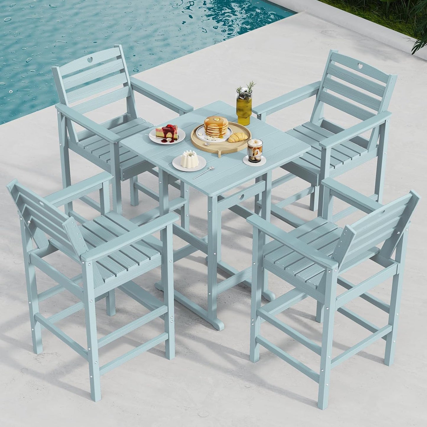 3 Piece Bar Height Patio Table and Chairs Set Weather Resistant HDPE Navy