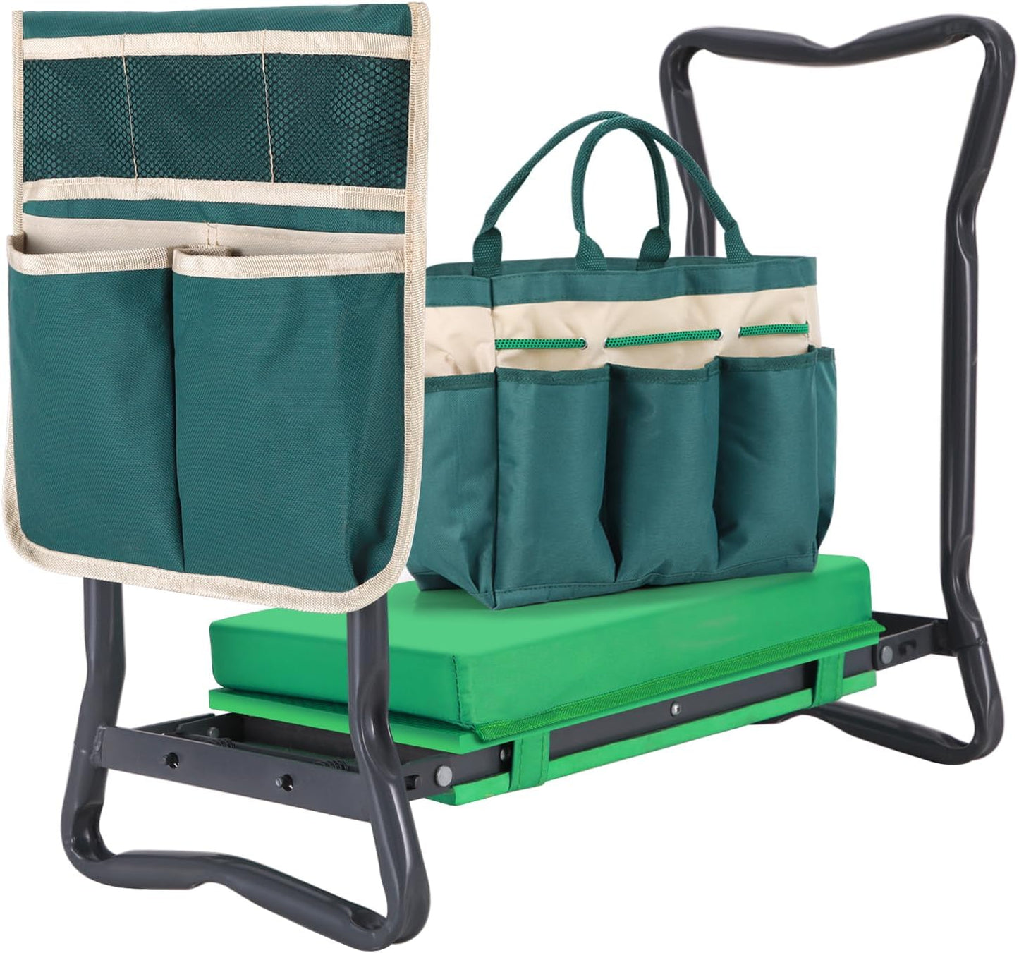 Foldable Heavy Duty Garden Kneeler and Seat with EVA Pad and Tool Pouches