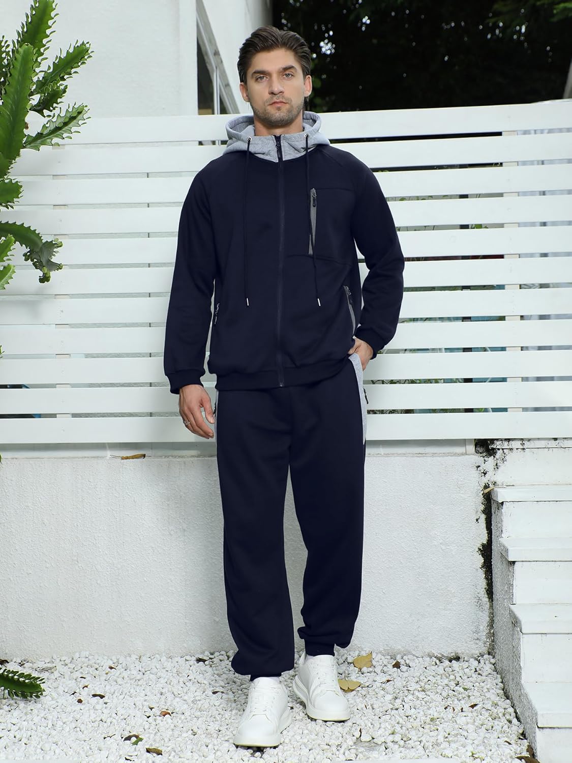 Long Sleeve Full-Zip Jogging Sweatpants 2 Piece Patchwork Sportsuits