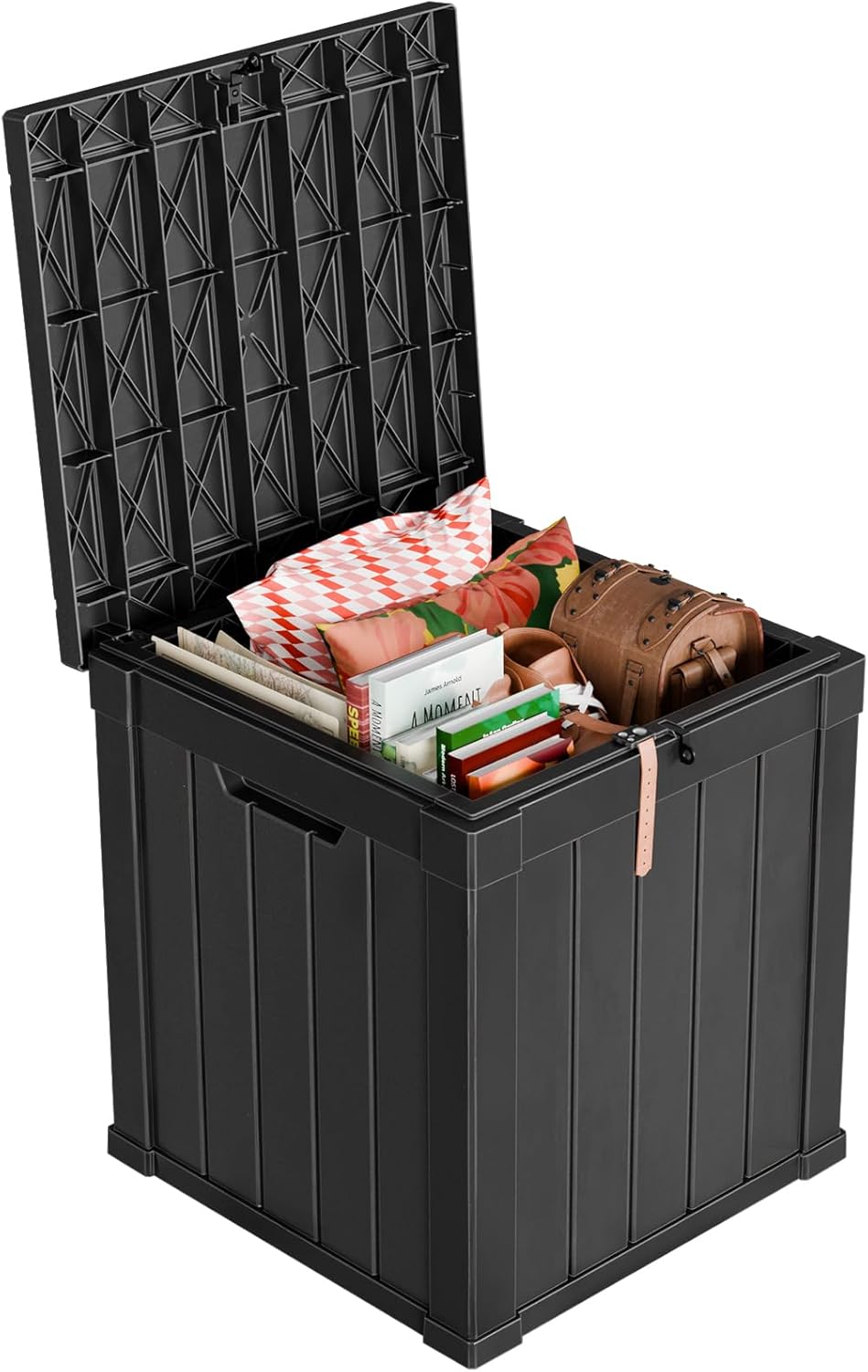 100 Gallon Resin Deck Box Lockable Waterproof Outdoor Storage Black