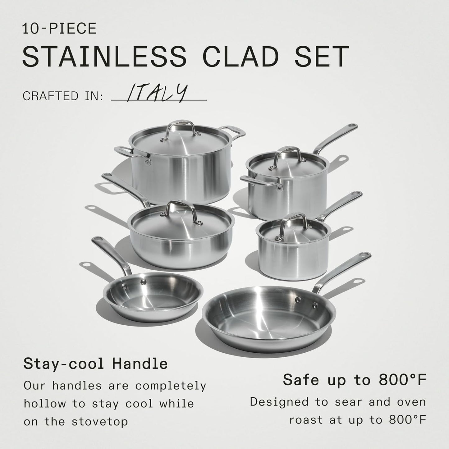 10 Piece Stainless Steel Cookware Set Frying Pans Saucepans Saucier Stock Pot