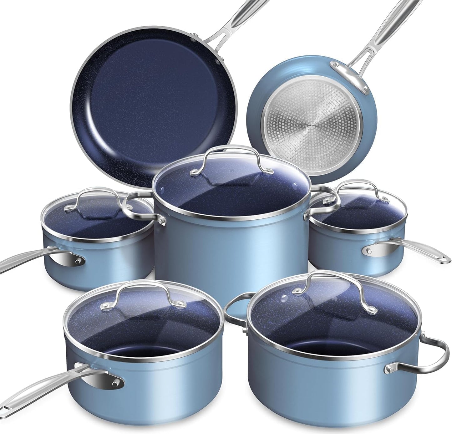 Duralon Blue Ceramic Nonstick Cookware Set Diamond Infused PFAS Free
