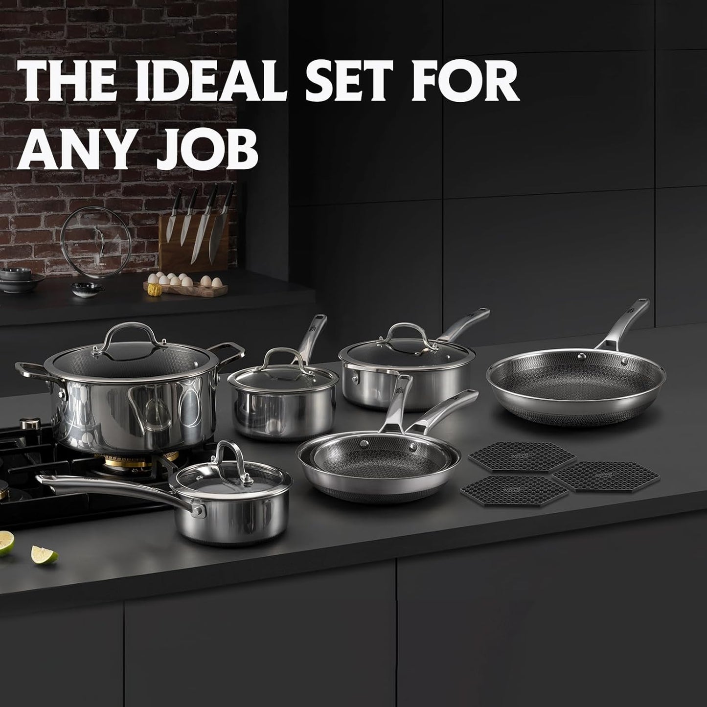 14 Piece Non Stick Pots and Pans Set Stainless Steel Cookware PFOA Free Induction