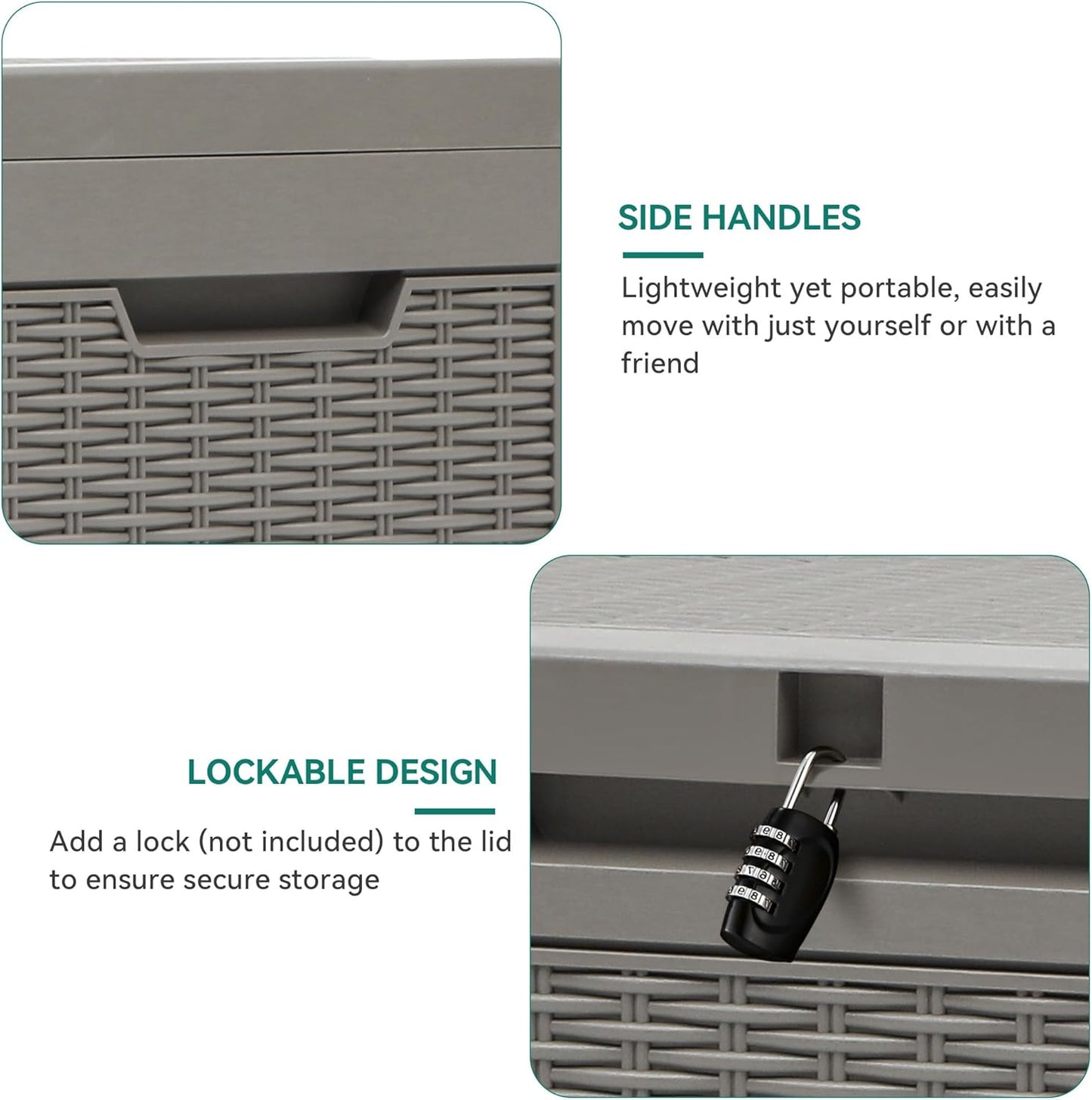 260 Gallon XXL Deck Box Outdoor Resin Lockable Water Resistant Storage Brown