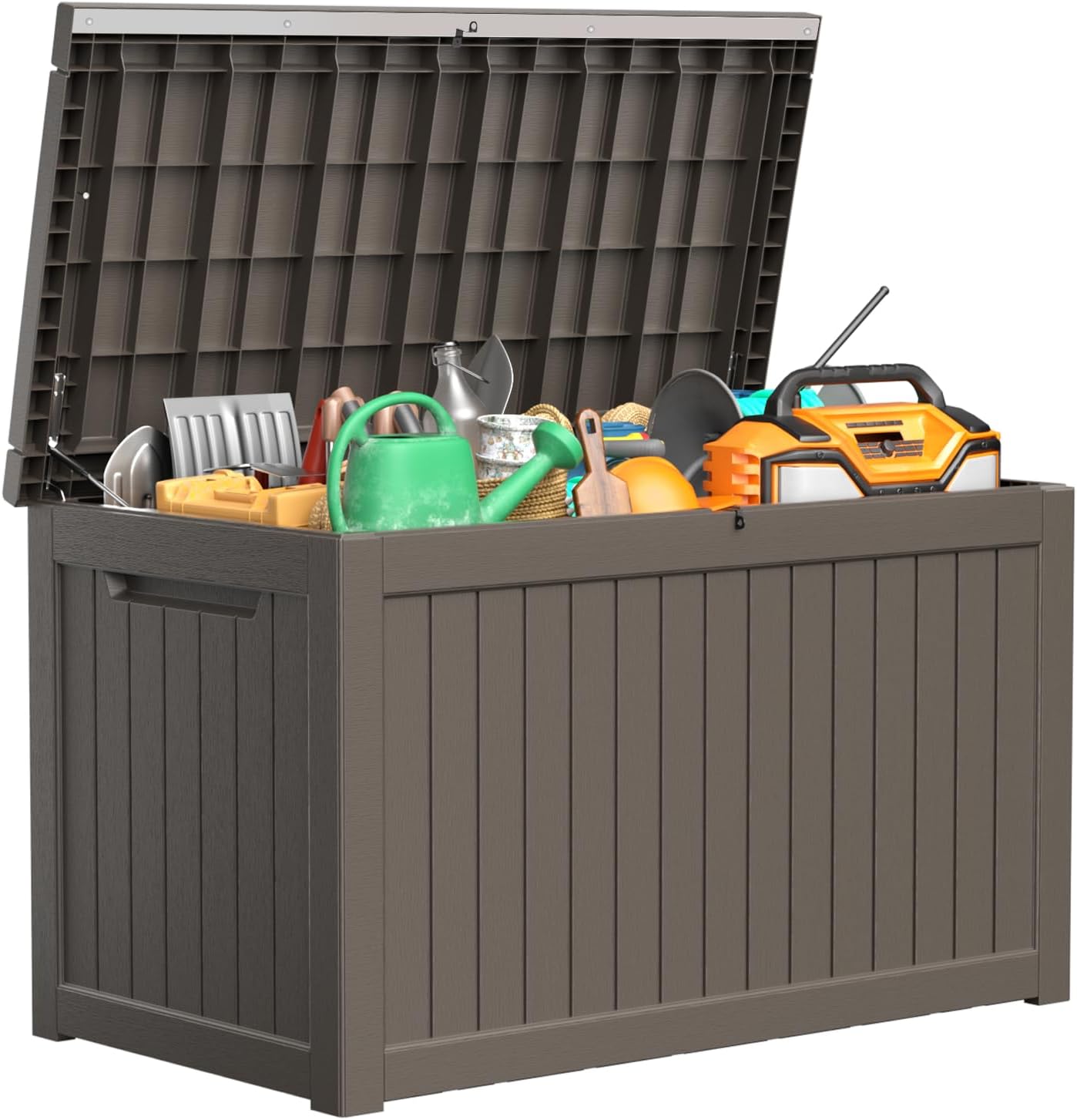 100 Gallon Resin Deck Box Lockable Waterproof Outdoor Storage Black