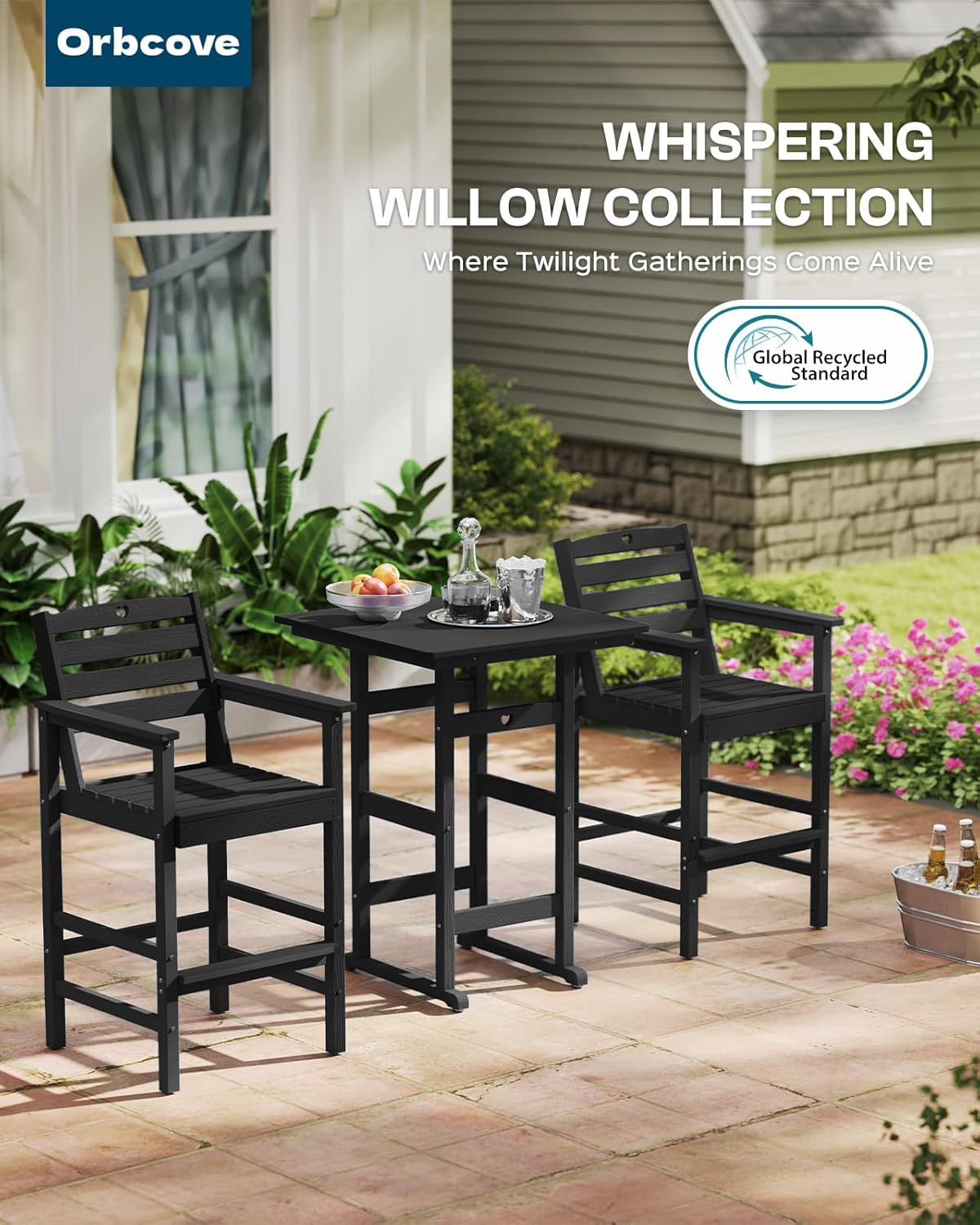 3 Piece Bar Height Patio Table and Chairs Set Weather Resistant HDPE Navy