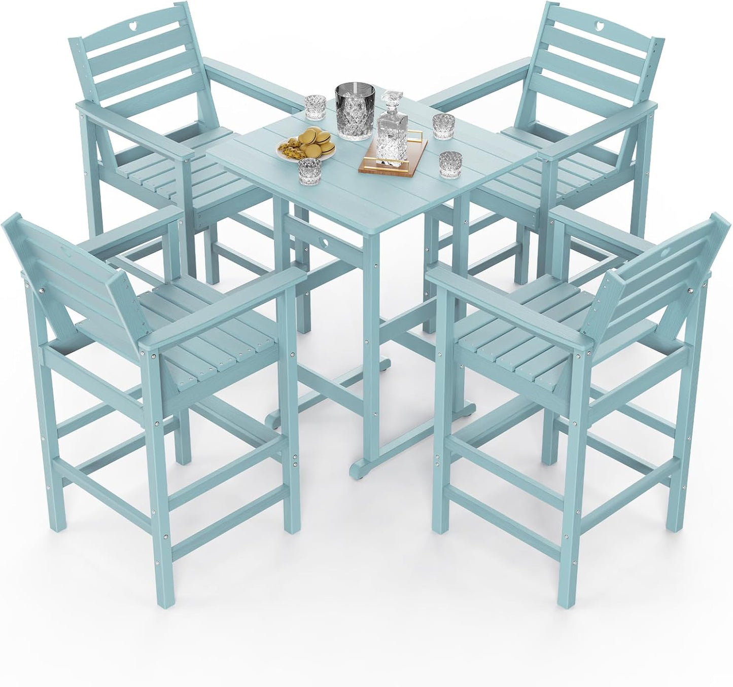 3 Piece Bar Height Patio Table and Chairs Set Weather Resistant HDPE Navy