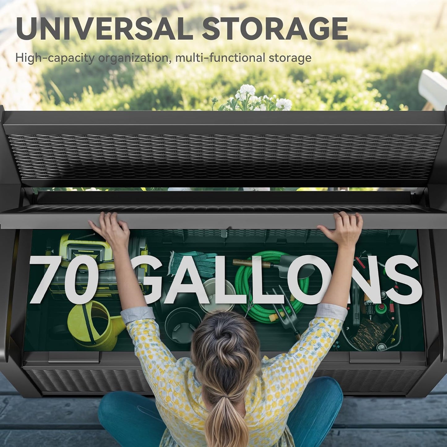 260 Gallon XXL Deck Box Outdoor Resin Lockable Water Resistant Storage Brown