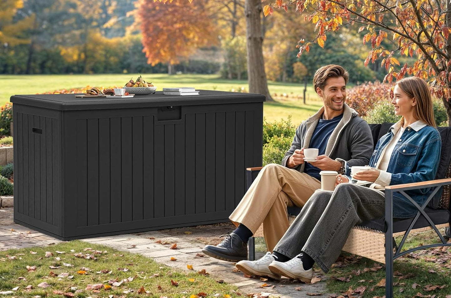 260 Gallon XXL Deck Box Outdoor Resin Lockable Water Resistant Storage Brown