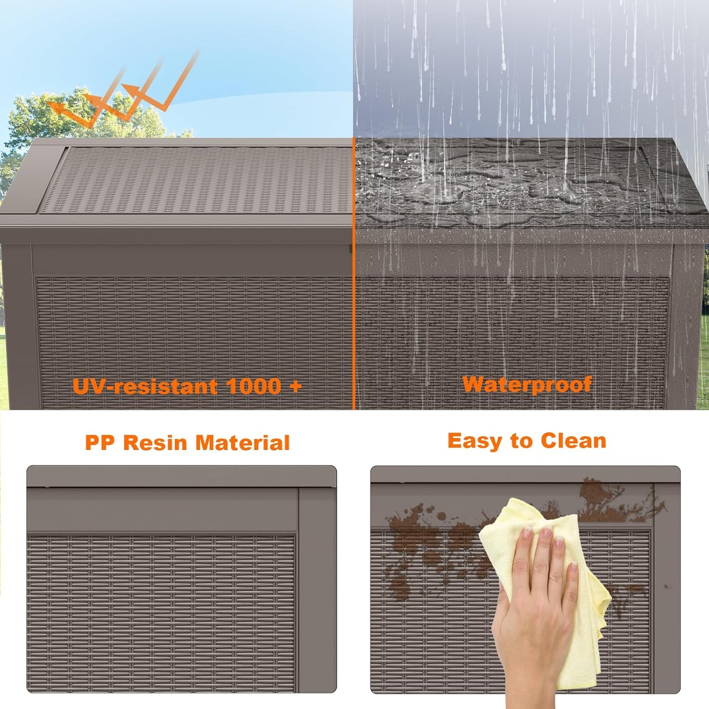 100 Gallon Resin Deck Box Lockable Waterproof Outdoor Storage Black