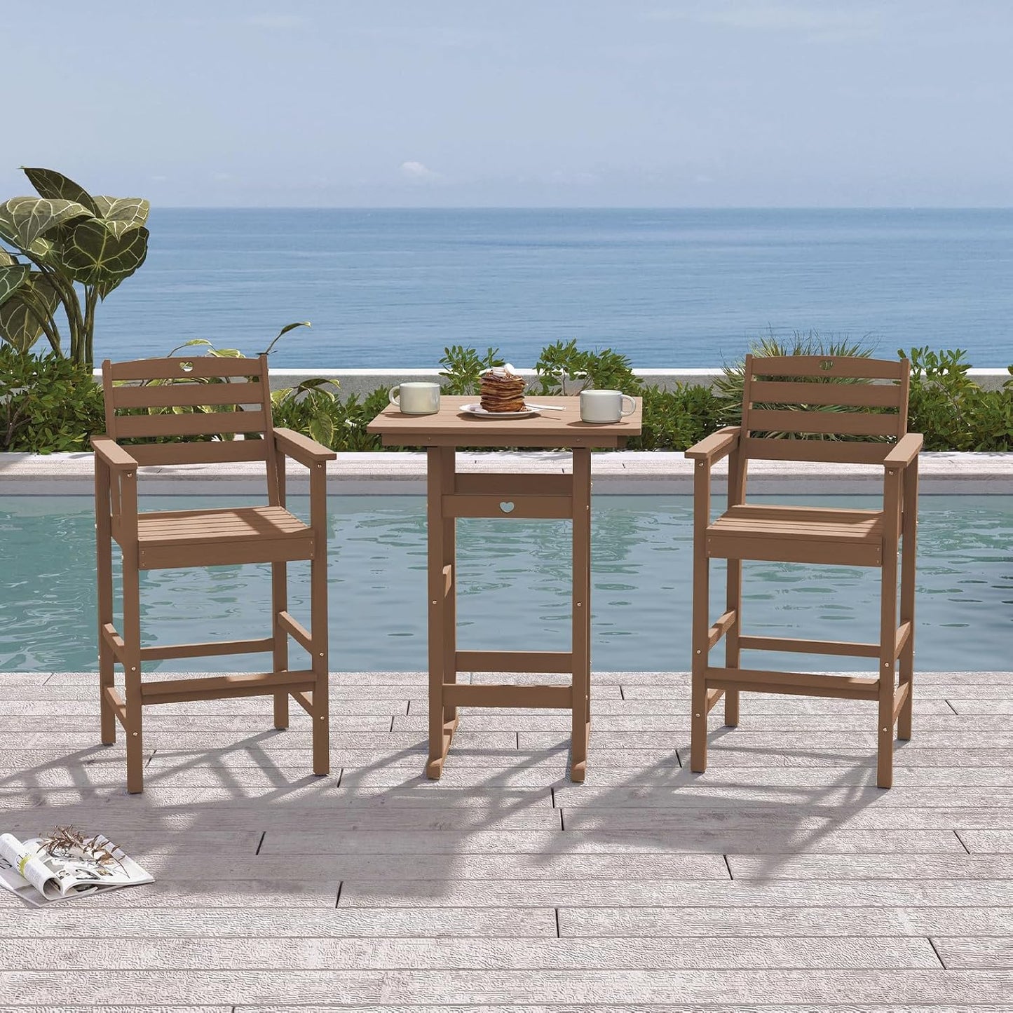3 Piece Bar Height Patio Table and Chairs Set Weather Resistant HDPE Navy