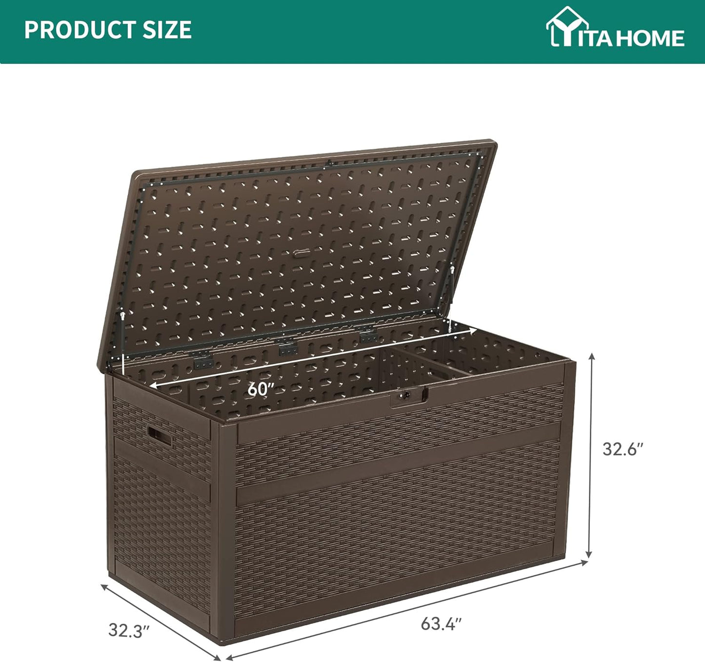 260 Gallon XXL Deck Box Outdoor Resin Lockable Water Resistant Storage Brown