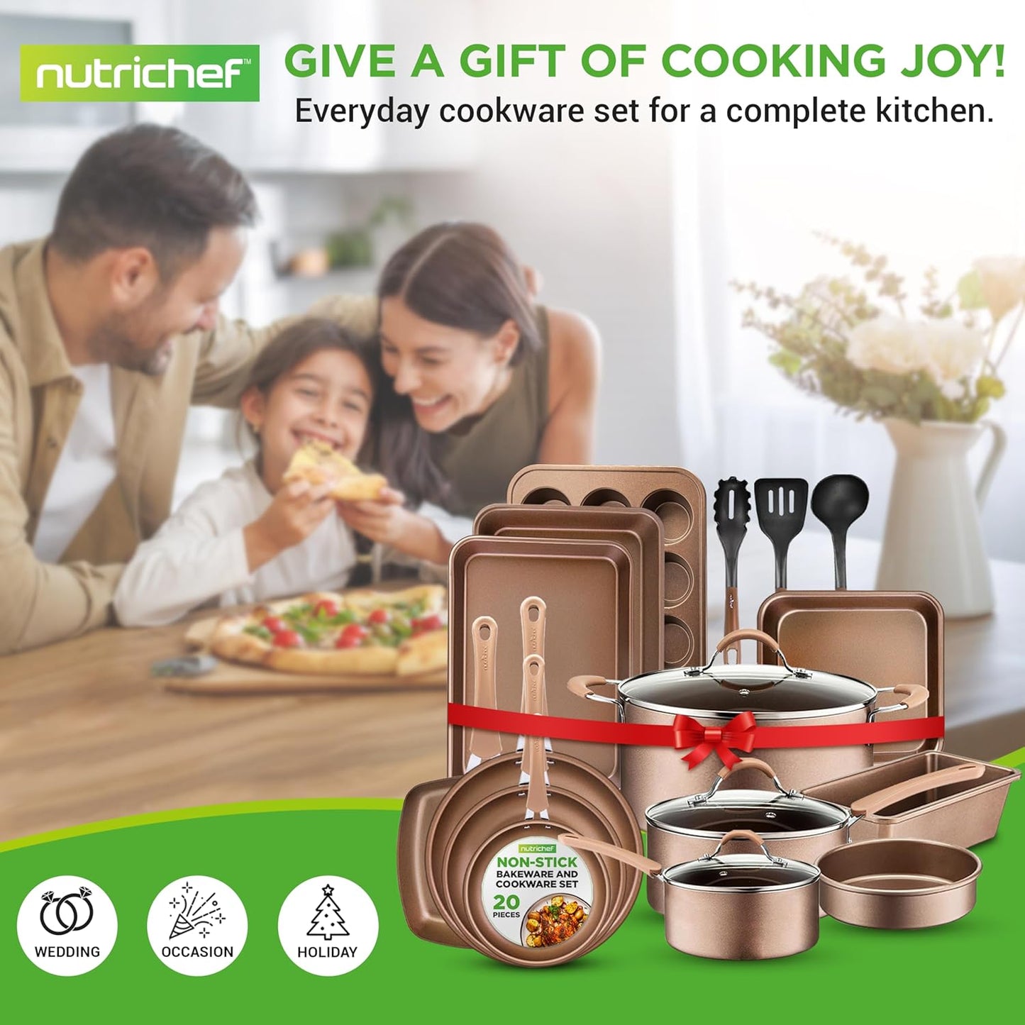 20 Piece Nonstick Cookware and Bakeware Set Pots and Pans with Cool Touch Handles