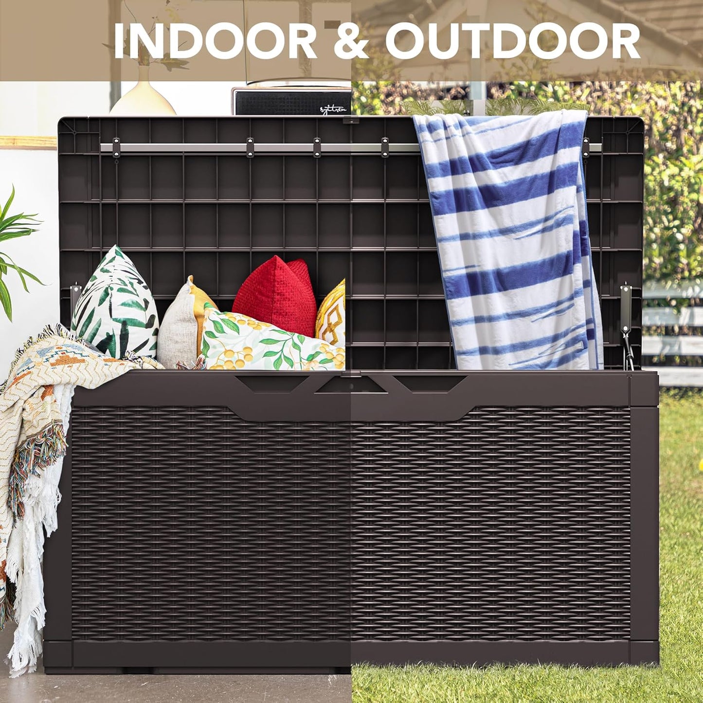 100 Gallon Large Resin Deck Box Waterproof Lockable Outdoor Storage Black