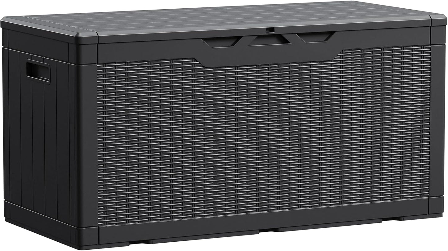 100 Gallon Large Resin Deck Box Waterproof Lockable Outdoor Storage Black