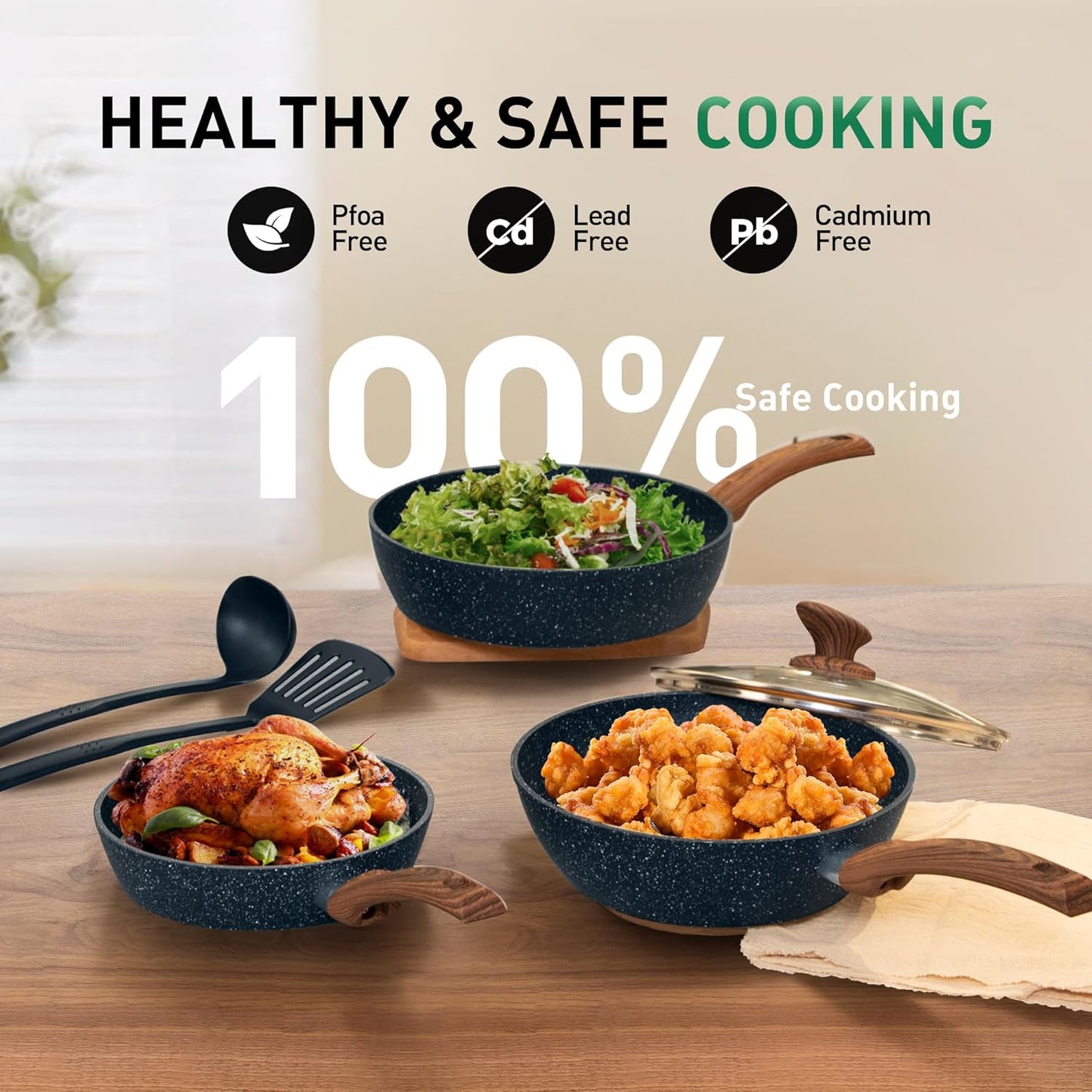 12 Piece Green Granite Nonstick Pots and Pans Set Induction Compatible Cookware