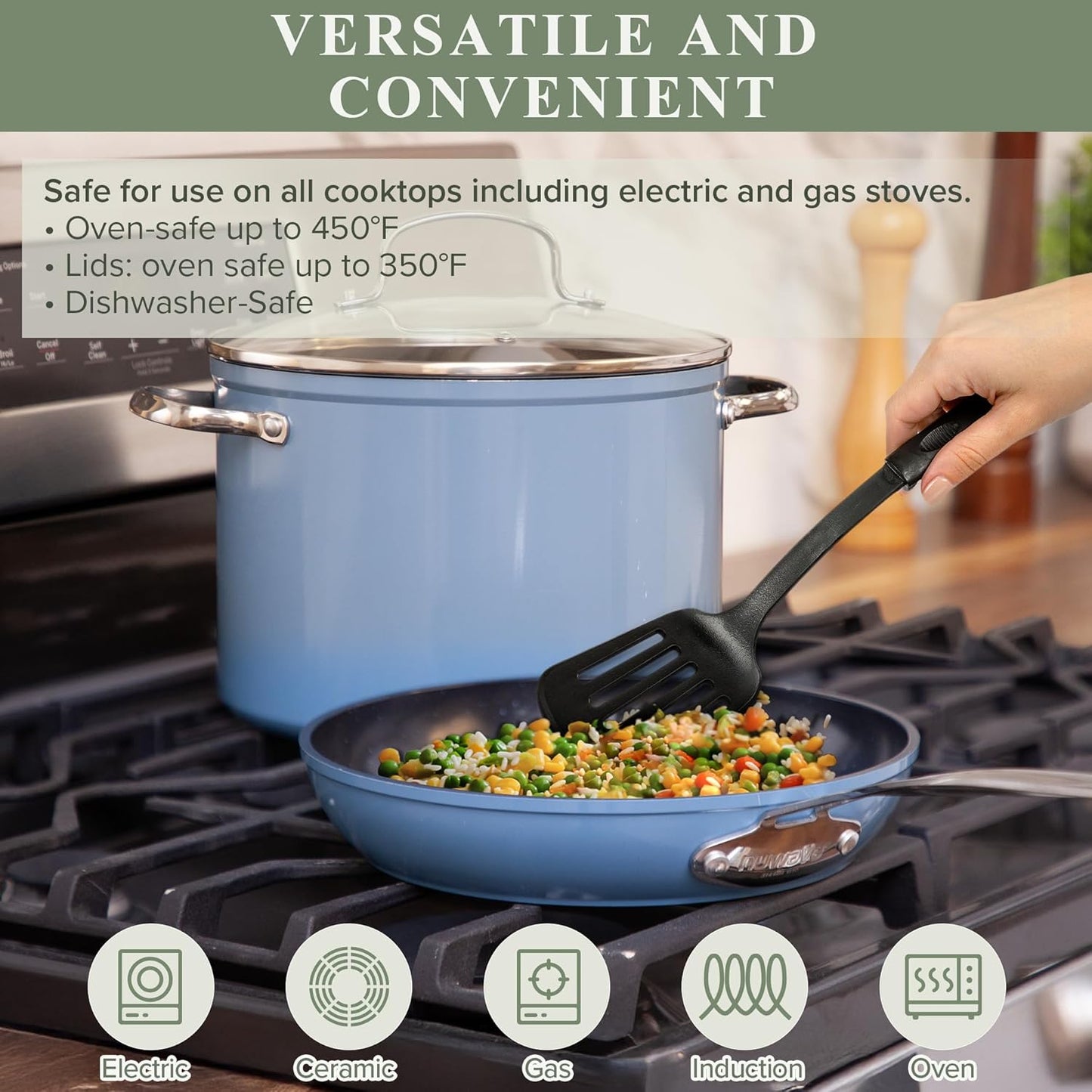 Duralon Blue Ceramic Nonstick Cookware Set Diamond Infused PFAS Free