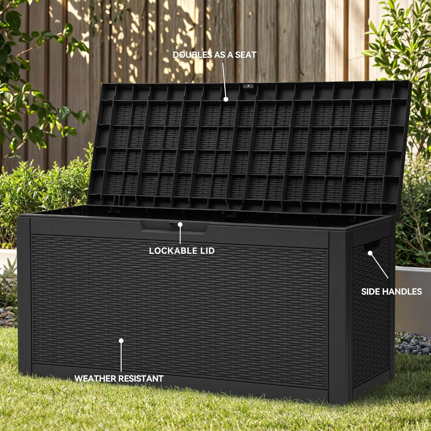 260 Gallon XXL Deck Box Outdoor Resin Lockable Water Resistant Storage Brown