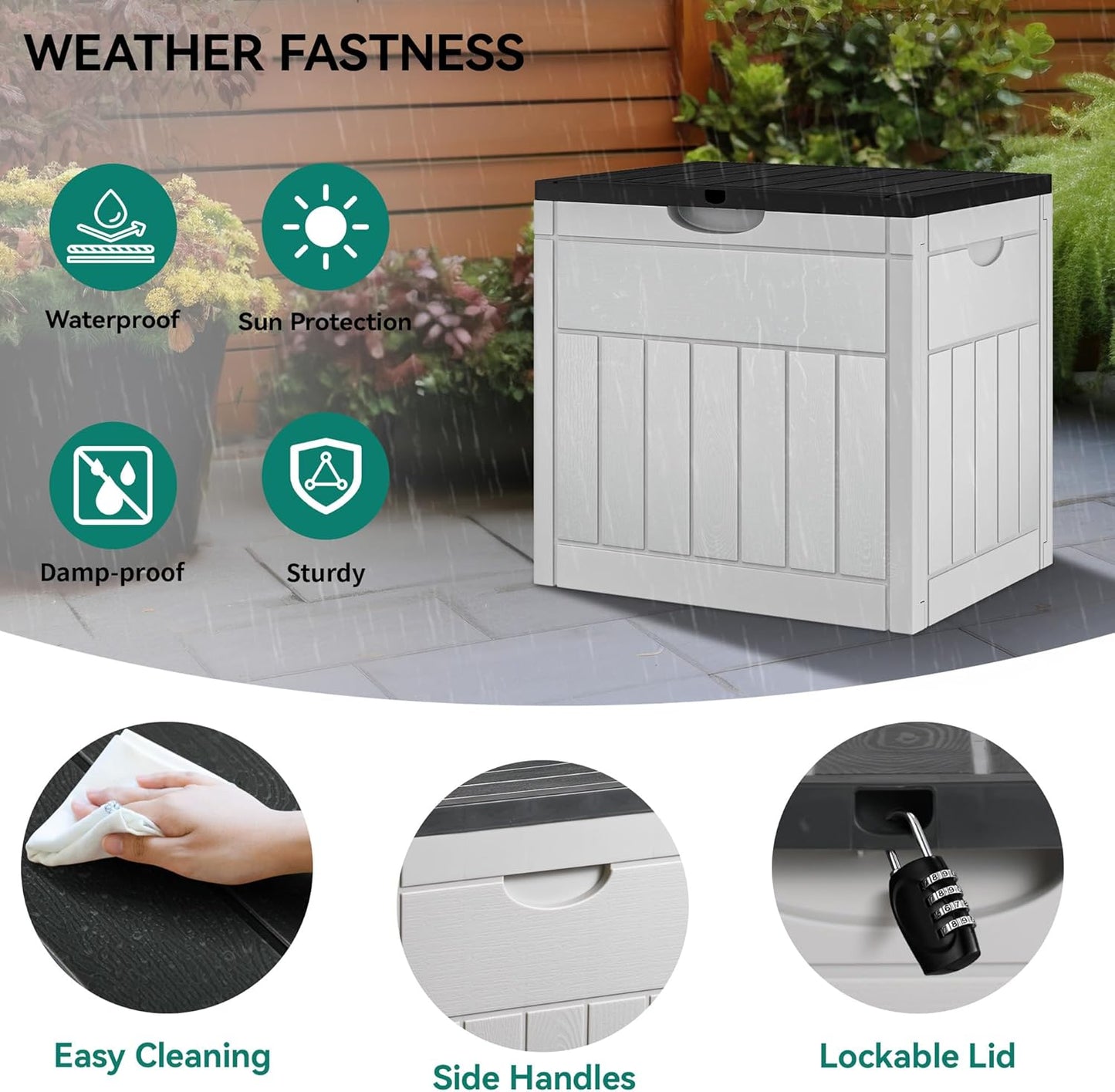 100 Gallon Resin Deck Box Weather Resistant Lockable Outdoor Storage Taupe