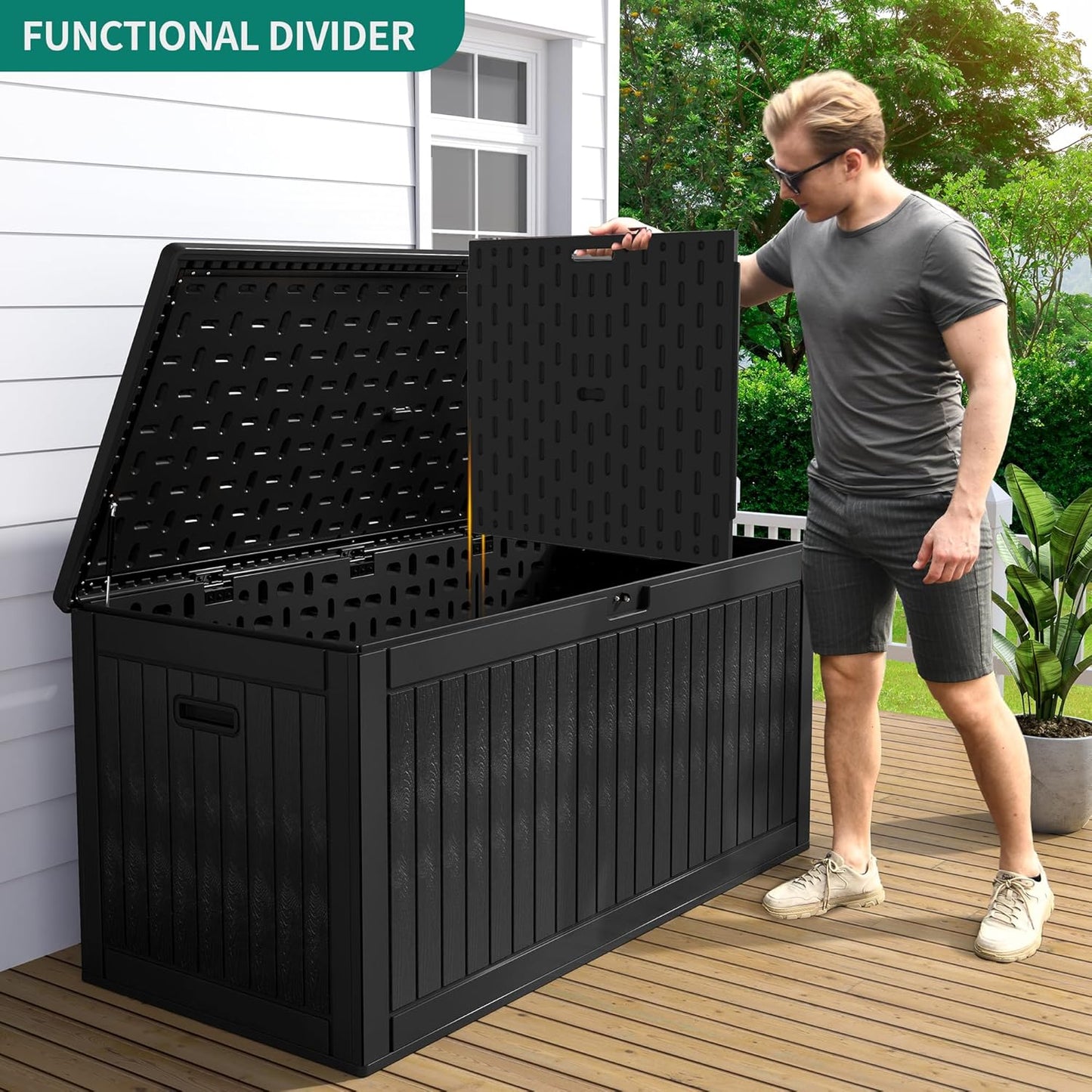 260 Gallon XXL Deck Box Outdoor Resin Lockable Water Resistant Storage Brown