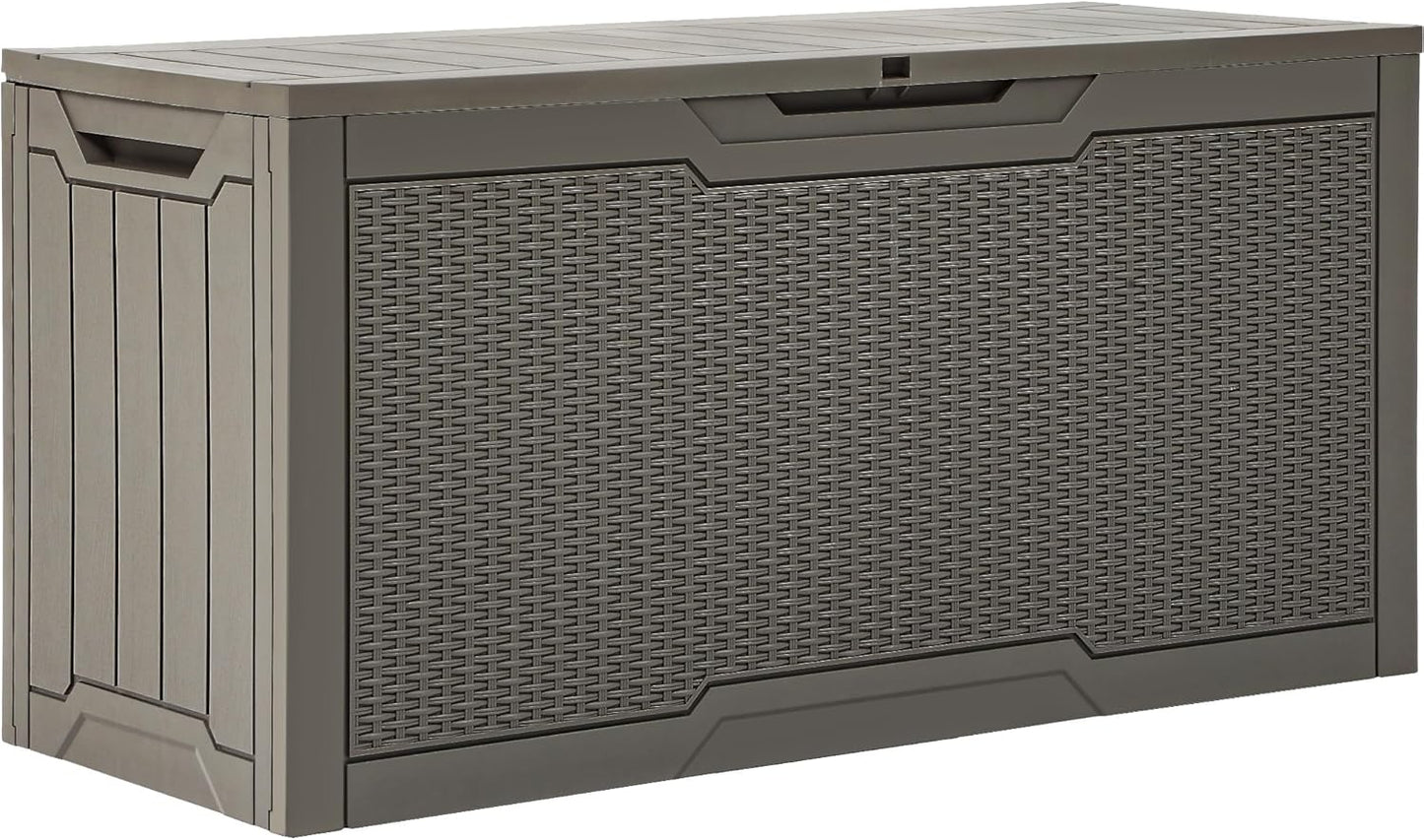260 Gallon XXL Deck Box Outdoor Resin Lockable Water Resistant Storage Brown