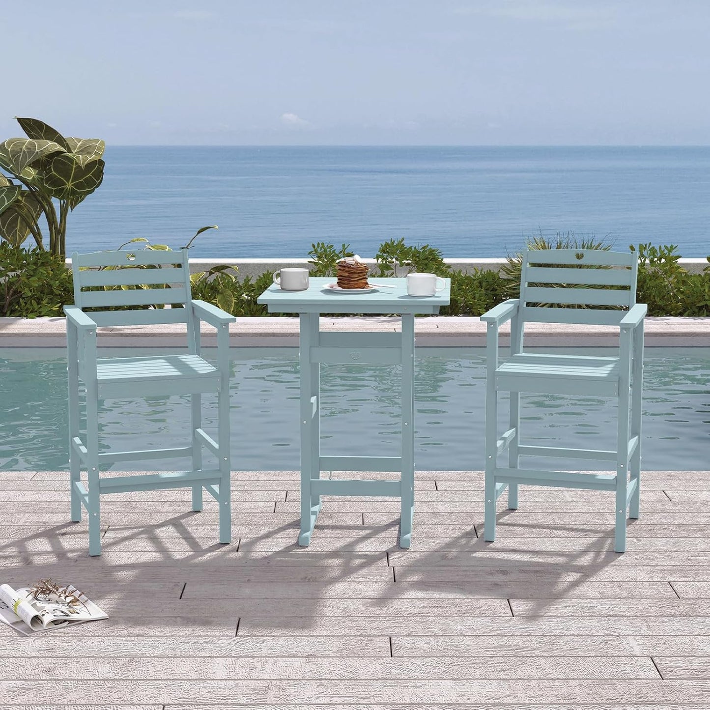3 Piece Bar Height Patio Table and Chairs Set Weather Resistant HDPE Navy