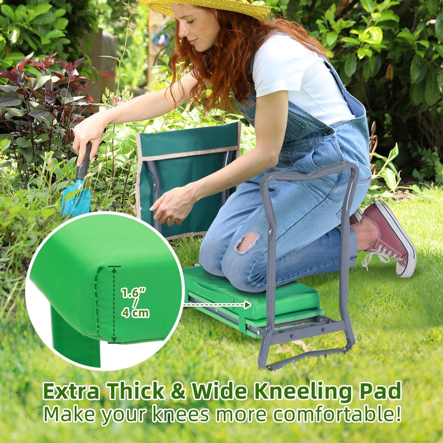 Foldable Heavy Duty Garden Kneeler and Seat with EVA Pad and Tool Pouches