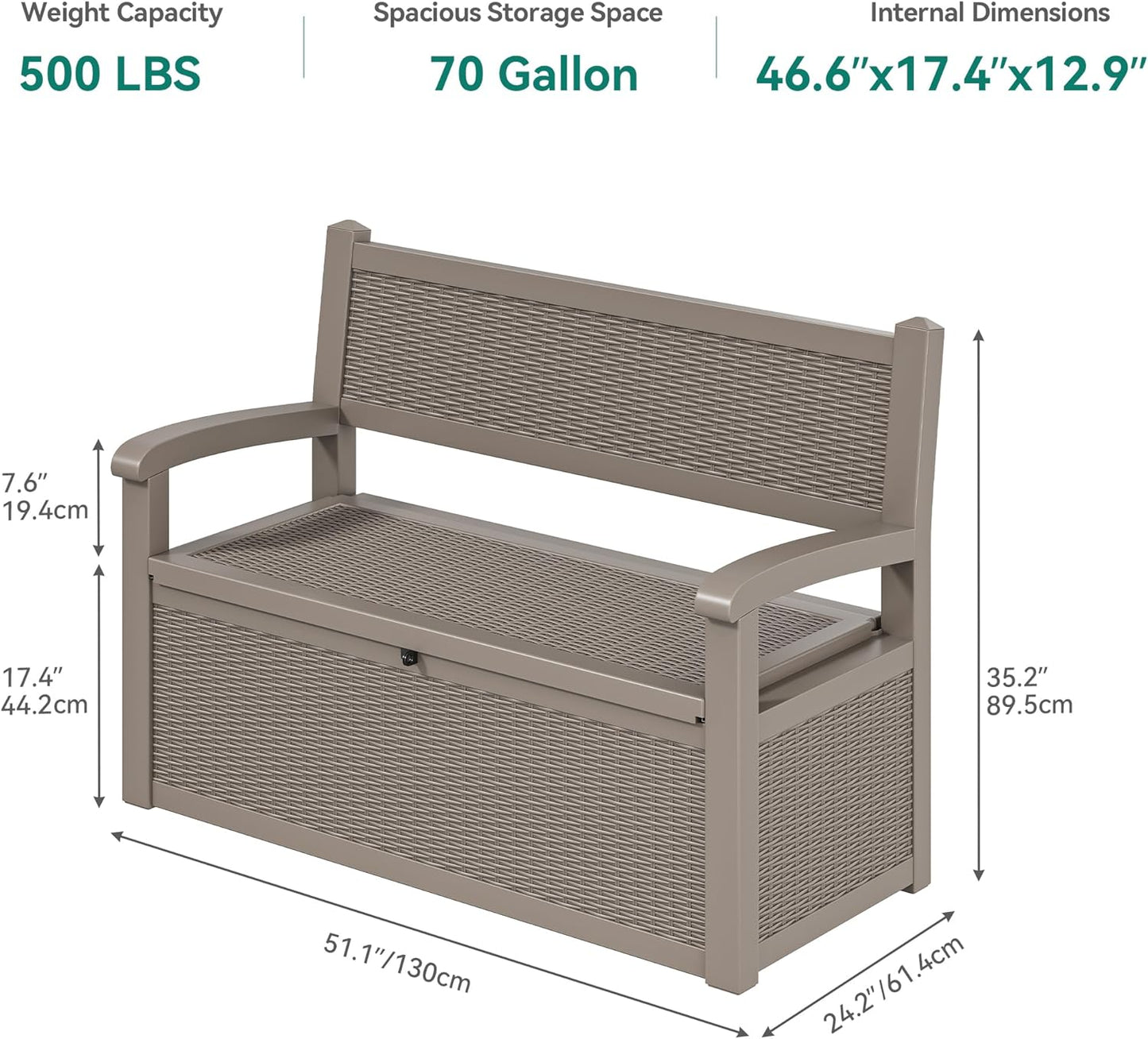 260 Gallon XXL Deck Box Outdoor Resin Lockable Water Resistant Storage Brown
