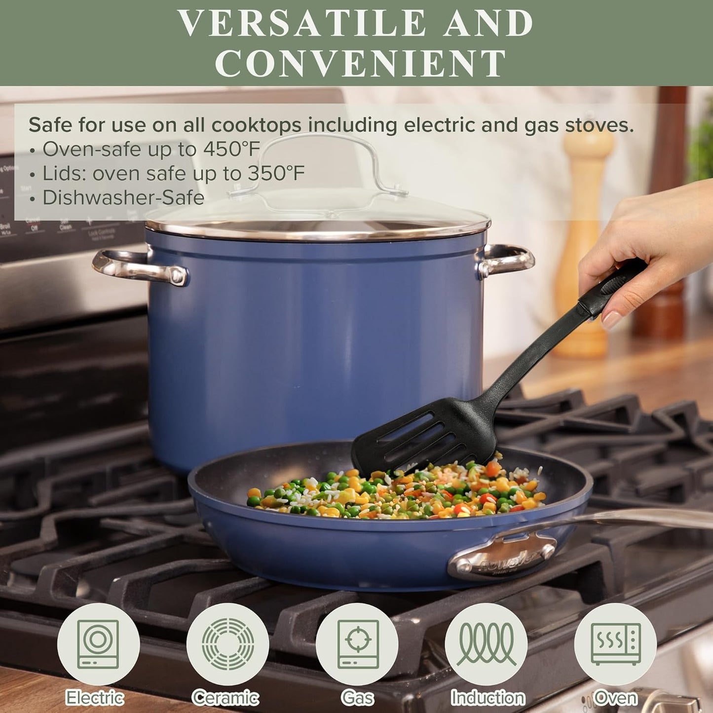Duralon Blue Ceramic Nonstick Cookware Set Diamond Infused PFAS Free