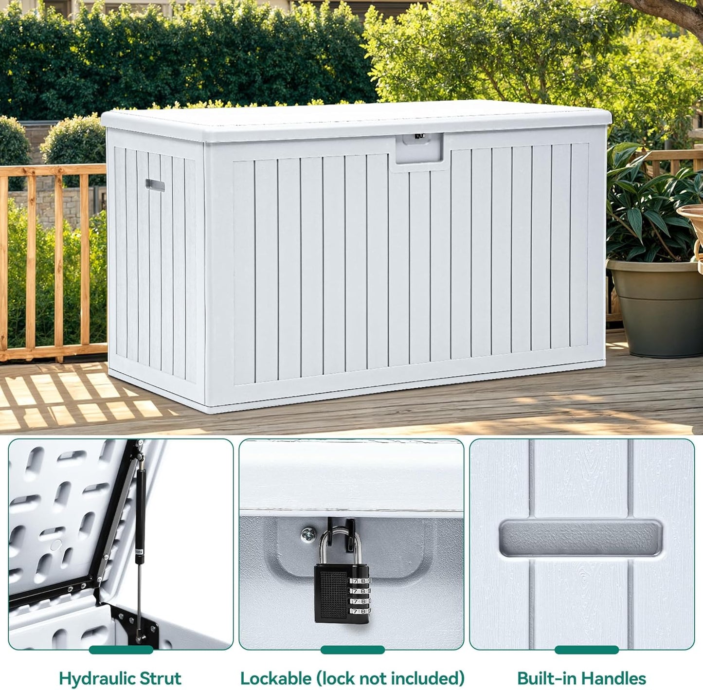 260 Gallon XXL Deck Box Outdoor Resin Lockable Water Resistant Storage Brown