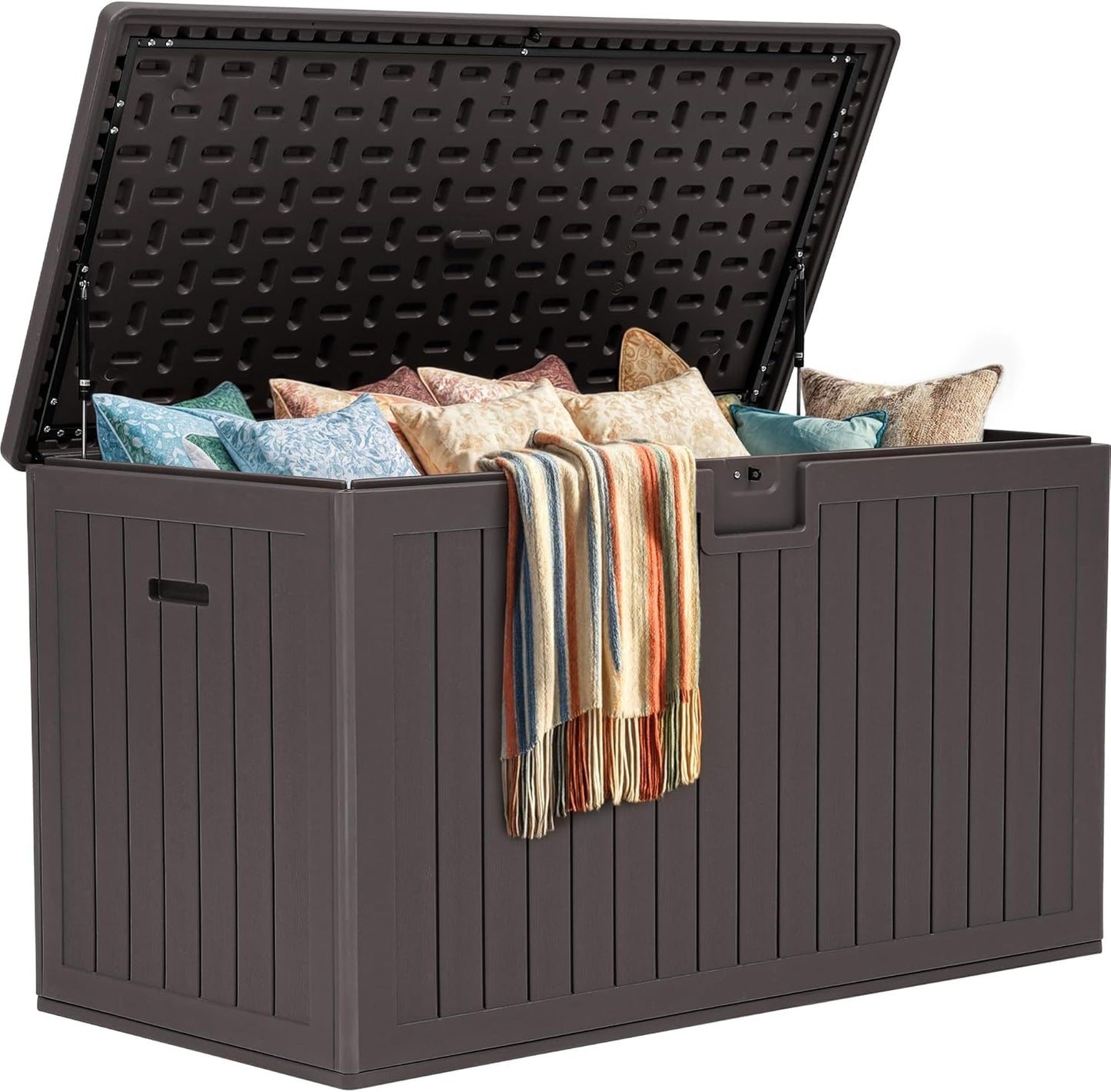 260 Gallon XXL Deck Box Outdoor Resin Lockable Water Resistant Storage Brown
