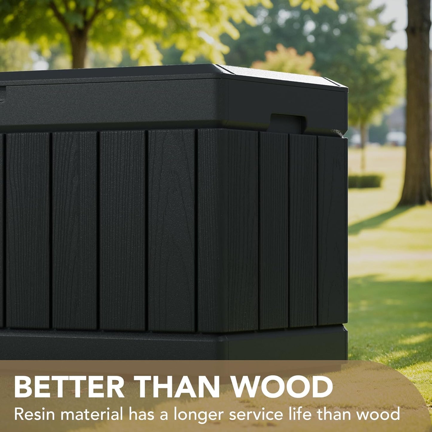 100 Gallon Large Resin Deck Box Waterproof Lockable Outdoor Storage Black