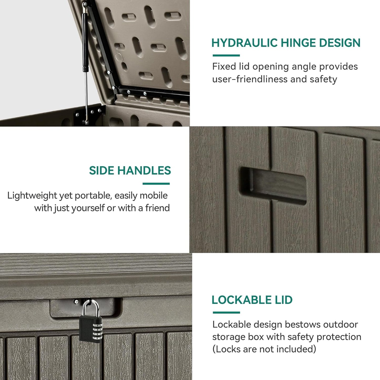 100 Gallon Resin Deck Box Weather Resistant Lockable Outdoor Storage Taupe