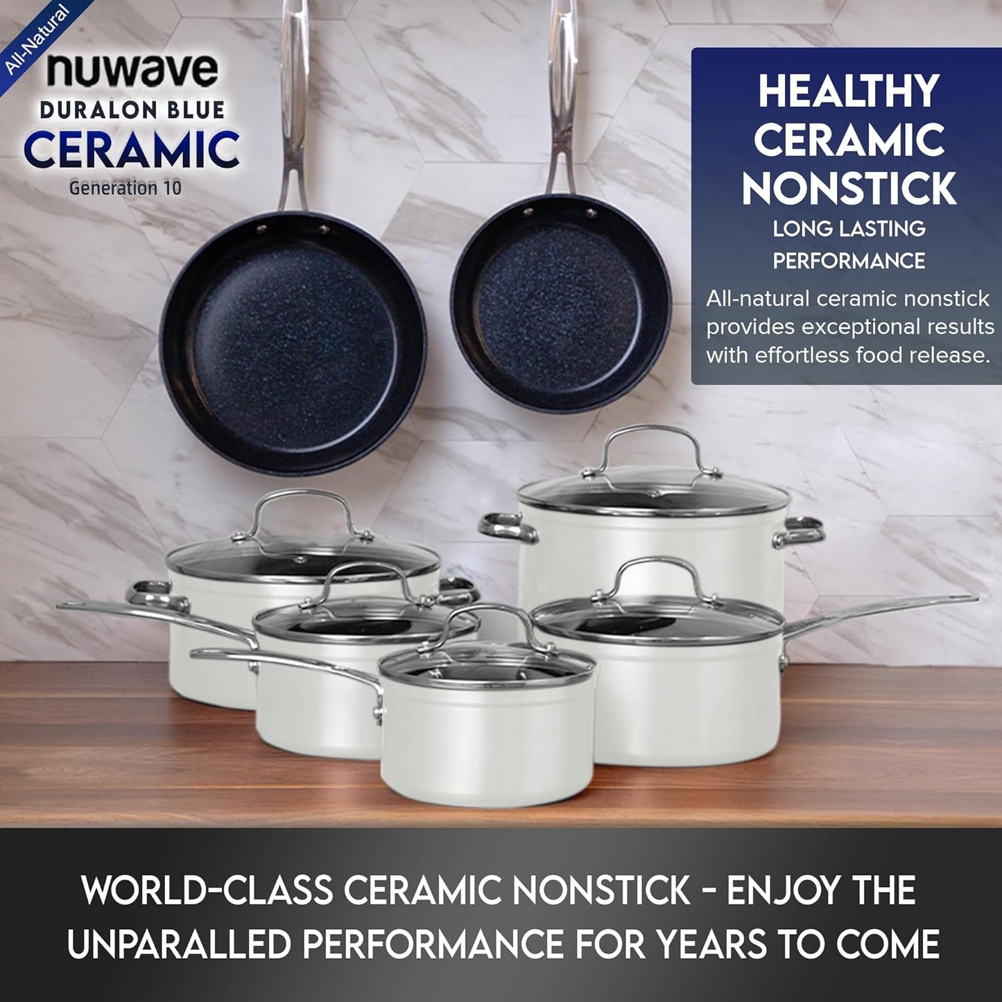 Duralon Blue Ceramic Nonstick Cookware Set Diamond Infused PFAS Free