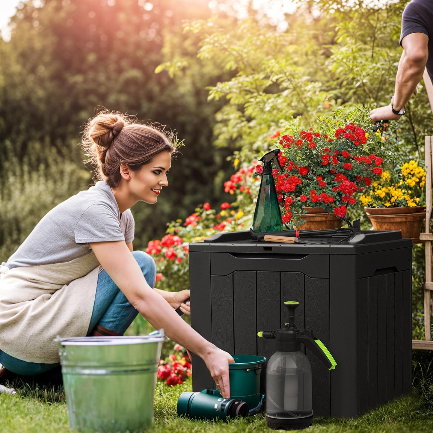 100 Gallon Large Resin Deck Box Waterproof Lockable Outdoor Storage Black