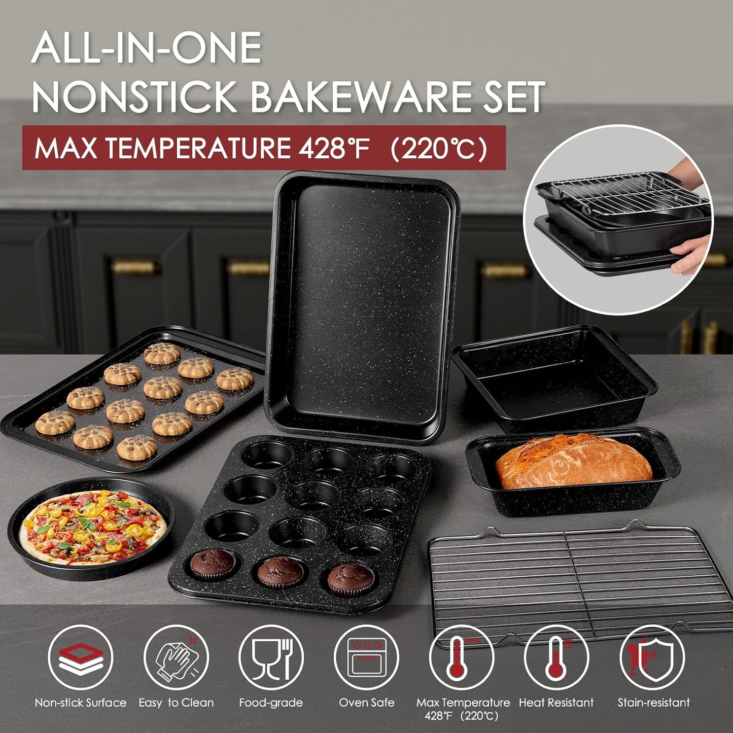 31 Piece Non Stick Pots and Pans Cookware Set with Grill Pan Saucepan and Utensils