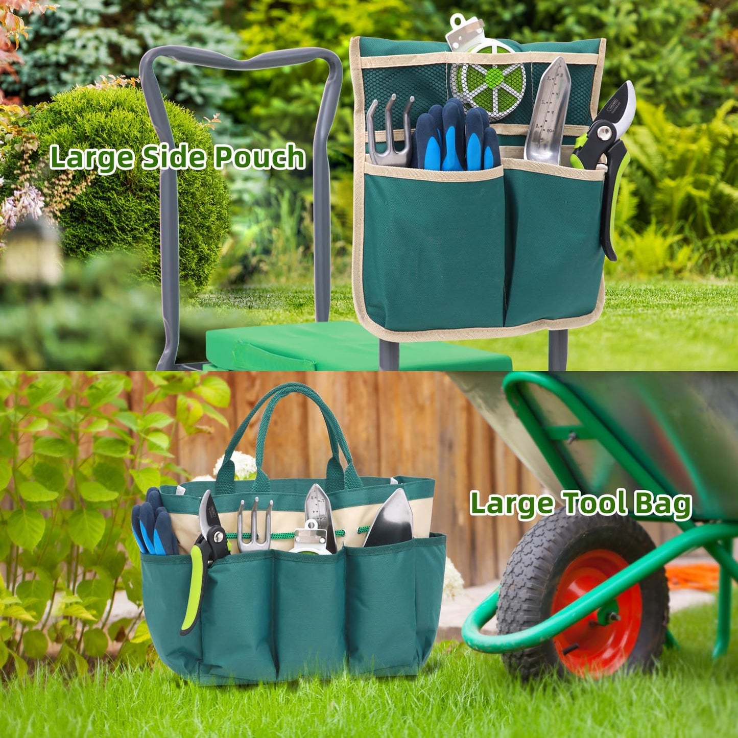 Foldable Heavy Duty Garden Kneeler and Seat with EVA Pad and Tool Pouches
