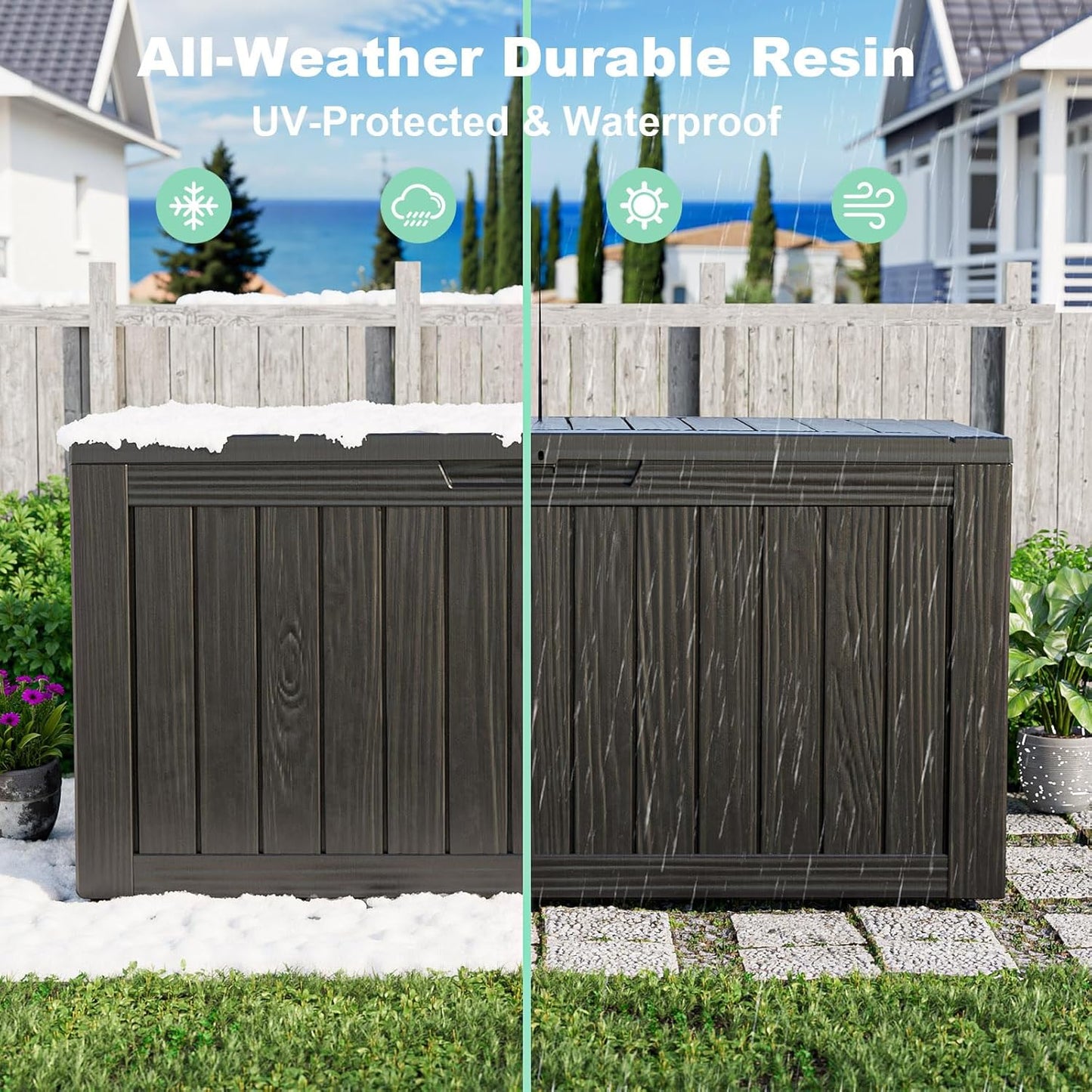 100 Gallon Resin Deck Box Lockable Waterproof Outdoor Storage Black
