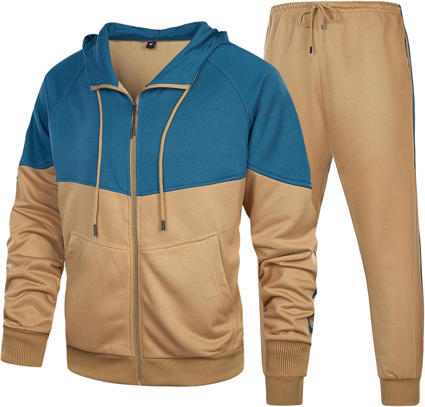 Full-Zip Jogging Sweatpants 2 Piece Patchwork Sportsuits
