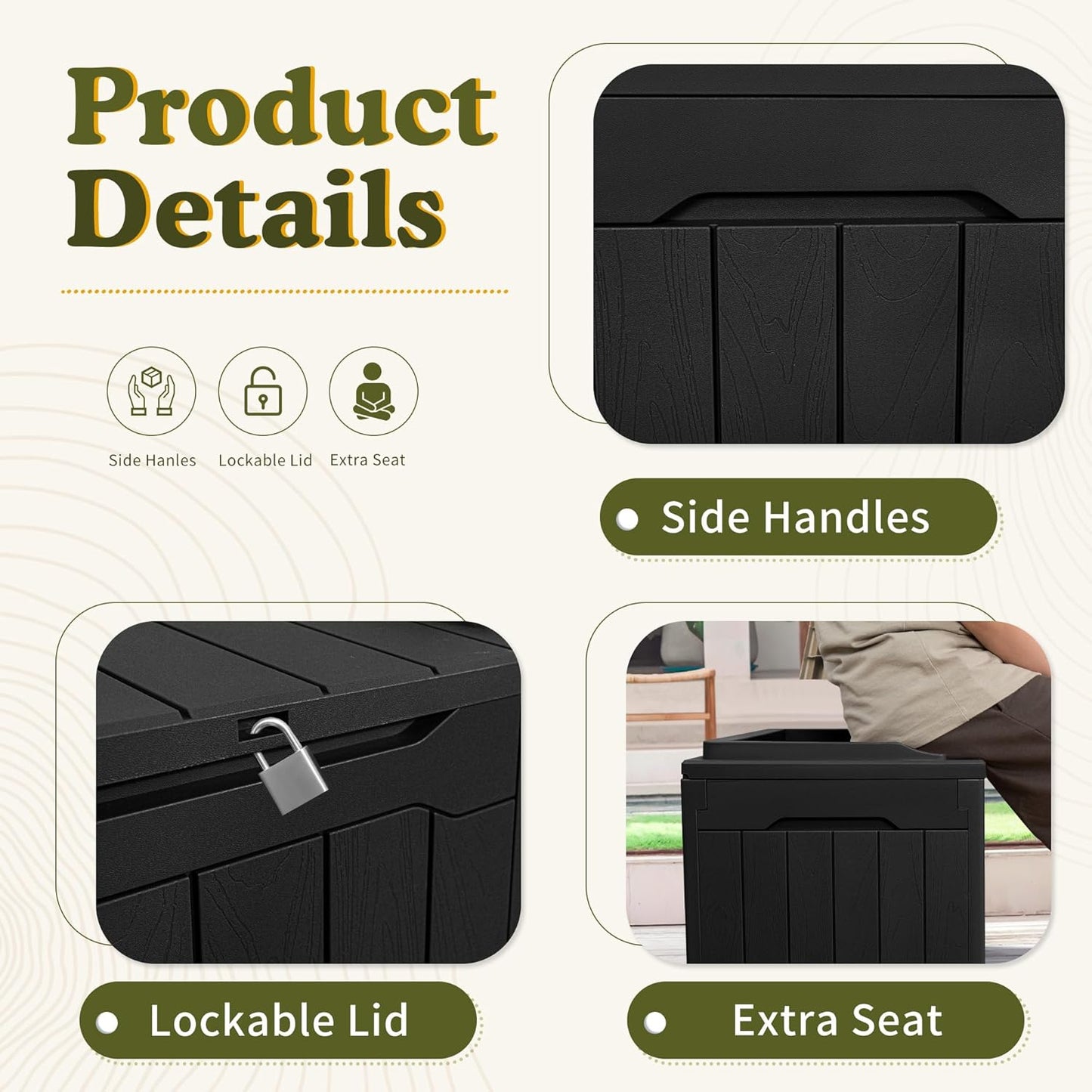 100 Gallon Large Resin Deck Box Waterproof Lockable Outdoor Storage Black